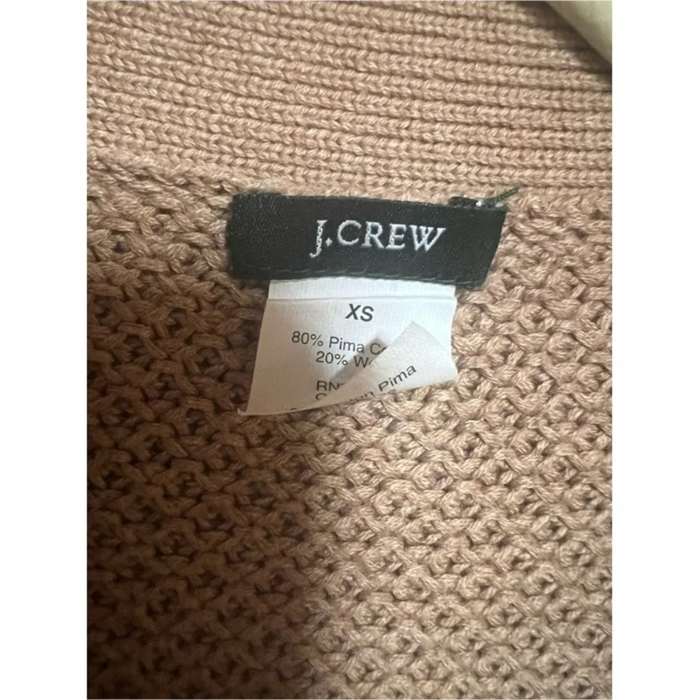 J.Crew Womens XS Tan Pima Cotton Wool Blend Buckle Collar Waffle Knit Cardigan